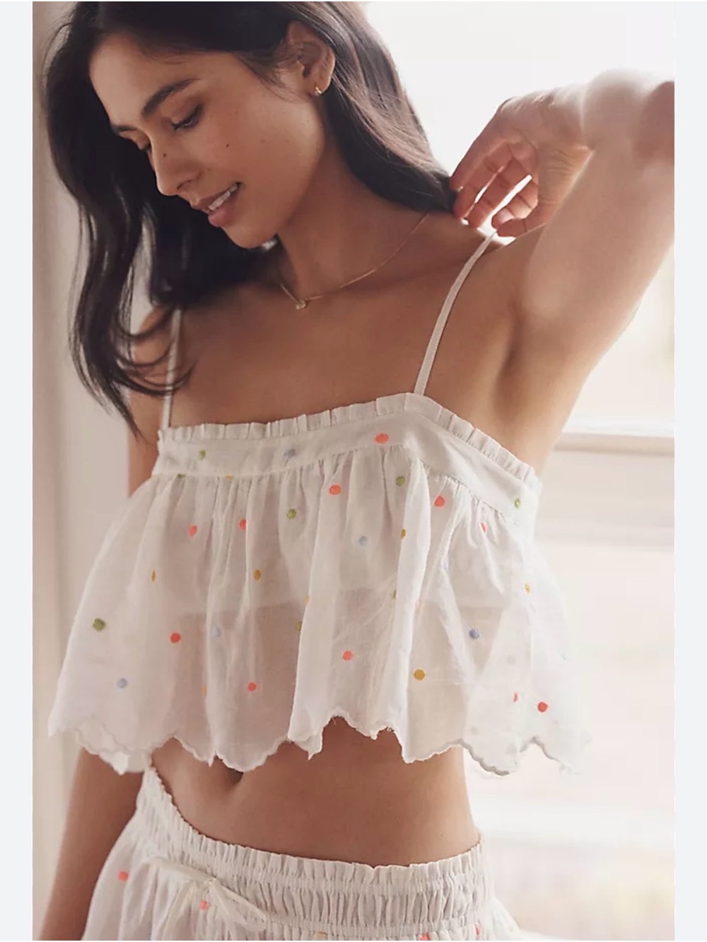 NWT Anthropologie Lybird Swing Sheer Polka Dot Crop Top